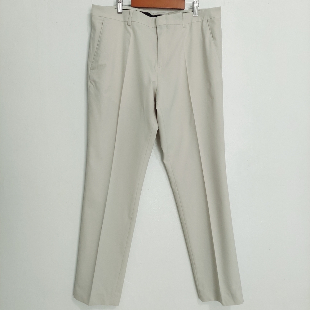 Perry Ellis Portfolio Men's Dress Pants Beige 33x30 Flex Stretch Flat Front Used